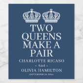 Twee koninginnen maken een homo-lesbiennes wijn etiket (Enkel label)