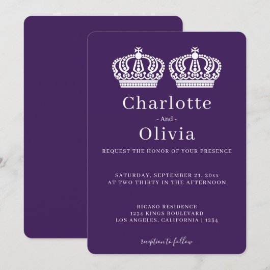 Twee koninginnen maken een paarse kroongewas met e (Voorkant / Achterkant)