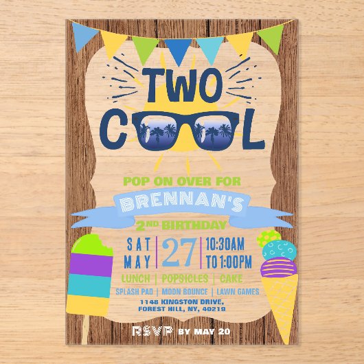 Twee kool Summer Vibes 2e verjaardag Acryl Uitnodigingen (Voorkant)