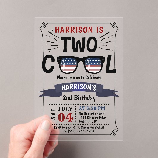 Twee kool van 4 juli jongens van 2e verjaardag acryl uitnodigingen (Insitu (Draagbaar))