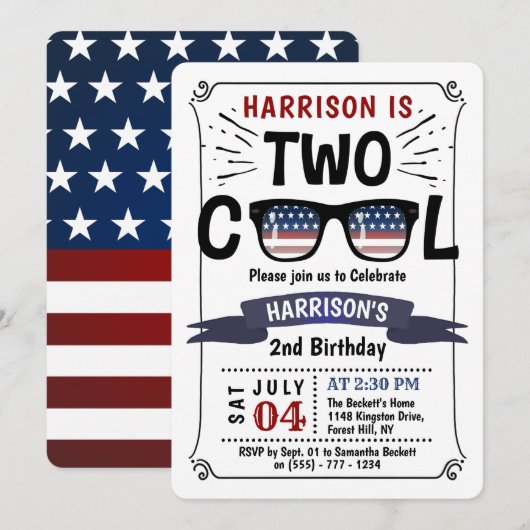Twee kool van 4 juli jongens van 2e verjaardag kaart (Voorkant / Achterkant)