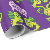 Twee-kopige buitenaardse in de problemen over wie cadeaupapier (Rol Hoek)