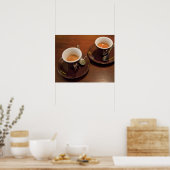 twee kopjes verse espressokoffie op een poster (Keuken)
