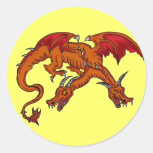 Twee koppen oranje draak sticker