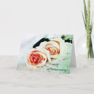 Twee koraalrode rozen - gelukkig jubileum kaart