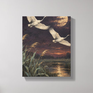 Twee Kraanvogels boven de Pr Plum Marsh Wildlife L Canvas Afdruk