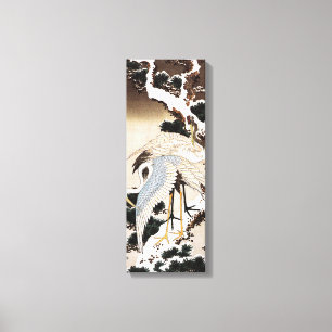 Twee kranen op een pijnboom met sneeuw, Hiroshige Canvas Afdruk