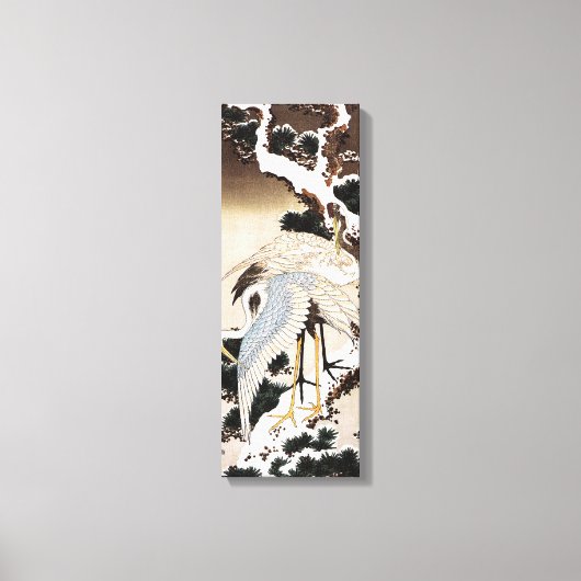 Twee kranen op een pijnboom met sneeuw, Hiroshige Canvas Afdruk (Voorkant)
