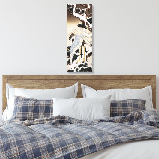 Twee kranen op een pijnboom met sneeuw, Hiroshige Canvas Afdruk (Insitu (Slaapkamer))