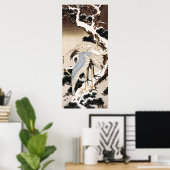Twee kranen op een pijnboom met sneeuw, Hiroshige Poster (Thuiskantoor)