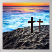 Twee kruisen in de Seashore bij het Sunset Poster (Voorkant)