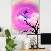 Twee kuitensilhouette BW foto met Paarse zon Poster (Thuiskantoor)