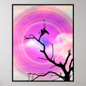 Twee kuitensilhouette BW foto met Paarse zon Poster (Voorkant)