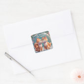 Twee kussende katten vierkante sticker (Envelop)