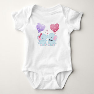 TWEE KUTE BLAUWE BABY ELEPHANTS MET BALLOONS ROMPER