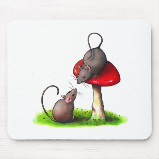 Twee Kute Little Mice en een Toadstool: Kunstwerk Muismat (Voorkant)