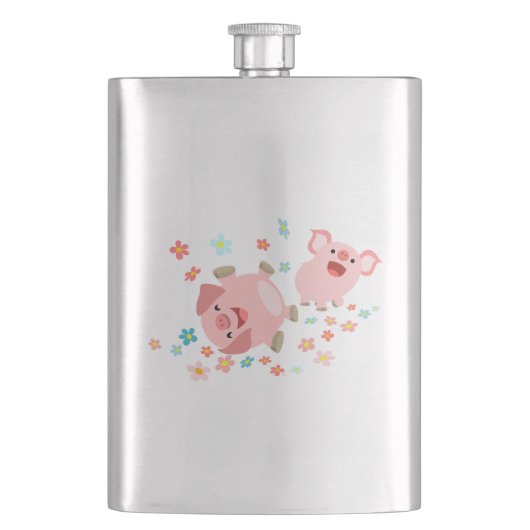 Twee kutvormige Cartoons varkens in een lentekasje Heupfles (Voorkant)