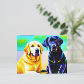 Twee labrador honden op een bank briefkaart (Staand voorkant)
