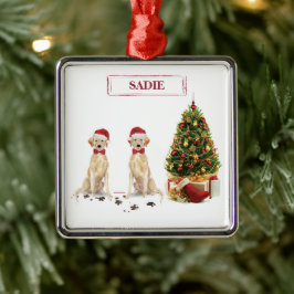 Twee Labrador Retrievers Funny Kersthond Metalen Ornament