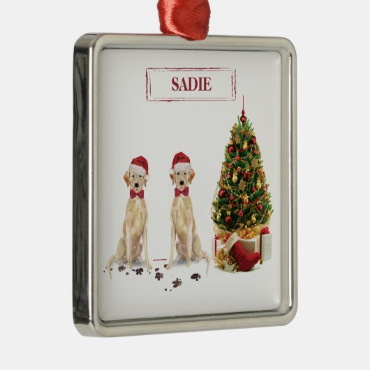 Twee Labrador Retrievers Funny Kersthond Metalen Ornament (Rechts)