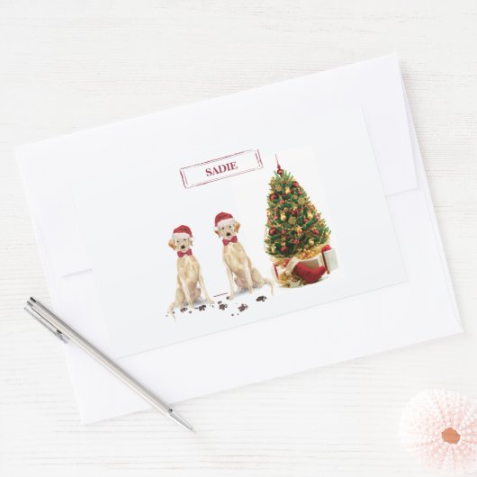 Twee Labrador Retrievers Funny Kersthond Rechthoekige Sticker (Envelop)