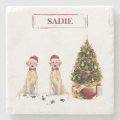 Twee Labrador Retrievers Funny Kersthond Stenen Onderzetter (Voorkant)