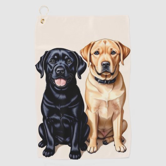 Twee Labrador Retrievers Golf Handdoek (Voorkant)