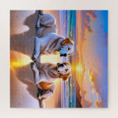 Twee labrador retrievers op een strand legpuzzel (Horizontaal)