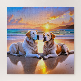Twee labrador retrievers op een strand legpuzzel