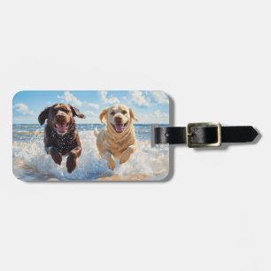Twee Labrador Retrievers op het strand Bagagelabel