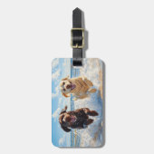 Twee Labrador Retrievers op het strand Bagagelabel (Voorkant verticaal)