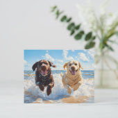 Twee Labrador Retrievers op het strand Briefkaart (Staand voorkant)