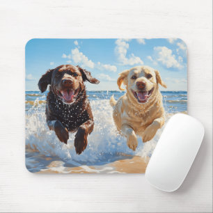 Twee Labrador Retrievers op het strand Muismat
