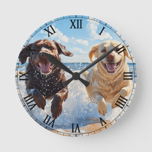 Twee Labrador Retrievers op het strand Ronde Klok (Voorkant)