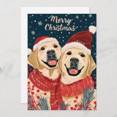Twee Labrador Vrolijk Kerstfeest Feestdagenkaart (Voorkant / Achterkant)