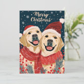 Twee Labrador Vrolijk Kerstfeest Feestdagenkaart (Staand voorkant)