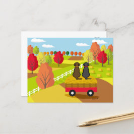 Twee labradors op de hooikart in het Briefkaart va