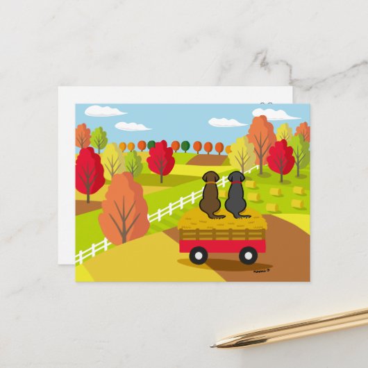 Twee labradors op de hooikart in het Briefkaart va (Voorkant / Achterkant in situ)
