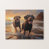 Twee labradors op het strand legpuzzel (Horizontaal)
