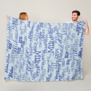 Twee lagen (2-tint blauw) Gestempelde Naam all-ove Fleece Deken