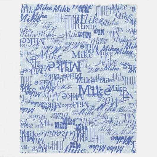 Twee lagen (2-tint blauw) Gestempelde Naam all-ove Fleece Deken (Voorkant)