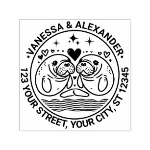 Twee Lamantijnen in Liefdeskoppel Naam Retouradres Zelfinktende Stempel