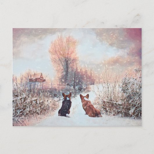 Twee land Welsh Corgis in de sneeuw Briefkaart (Voorkant)