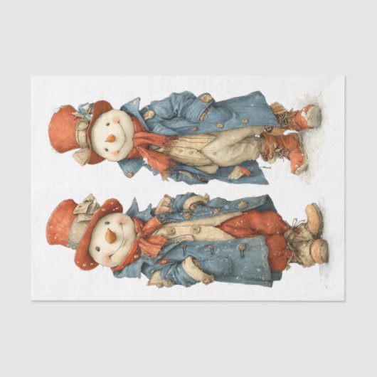 Twee Lange Eigenzinnige Waterverf Sneeuwmannen DS5 Tissuepapier (Voorkant)