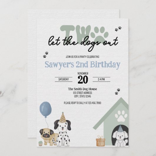 Twee laten de honden uit | Uitnodiging 2e verjaard (Voorkant / Achterkant)