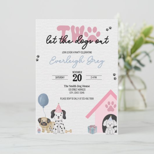 Twee laten de honden uit | Uitnodiging 2e verjaard (Staand voorkant)