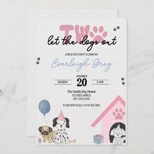 Twee laten de honden uit | Uitnodiging 2e verjaard (Voorkant / Achterkant)