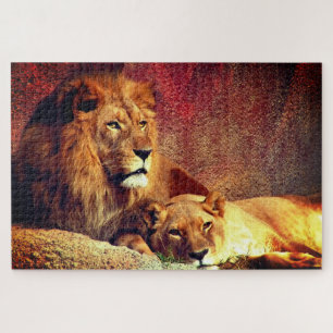 Twee leeuwen legpuzzel
