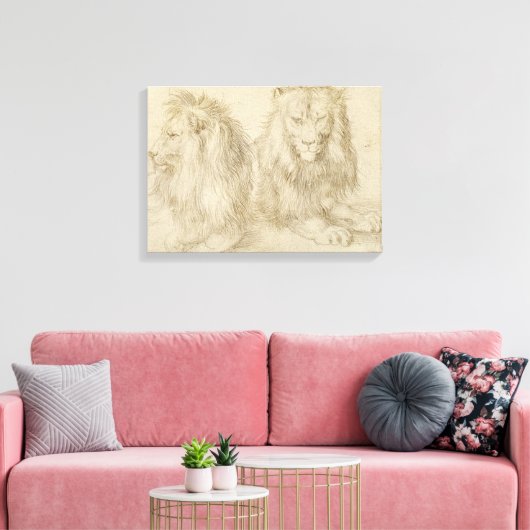 Twee leeuwen (wilde dieren) (Albrecht Durer) Canvas Afdruk (Insitu (Woonkamer))