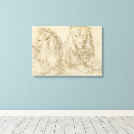 Twee leeuwen (wilde dieren) (Albrecht Durer) Canvas Afdruk (Insitu (Houten vloer))